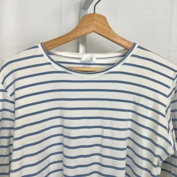 LAKE Striped Pajama Top Crew Neck Long Sleeve Pima Cotton Blue White Size M - Picture 4 of 7